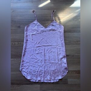 Rose Pink Satin Slip Chemise with V-Neck Nightie